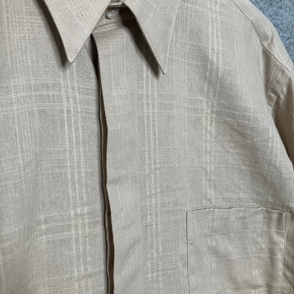 NWT Vtg Geoffrey Beene Unbuttoned Button Down Shirt Men 16 34/35 Linen Tan Plaid - Picture 8 of 11